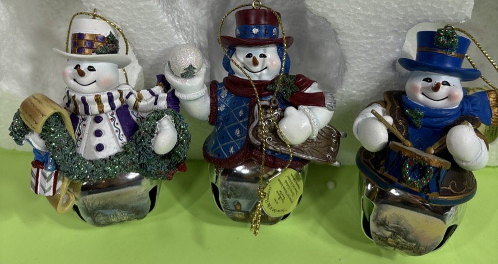 Bradford Exchange Snow-Bell Holidays Ornaments #2 Set of 3 - Thomas Kinkade 3.5"